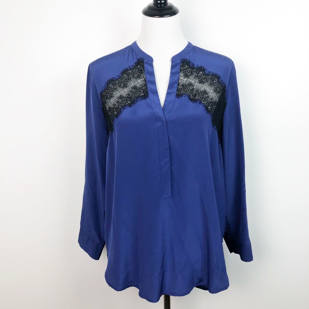 Sandro Blue Lace Silk Blouse Medium
